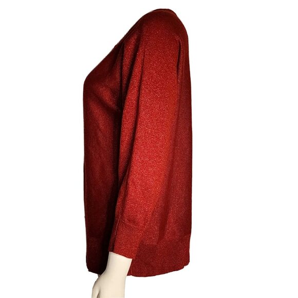 Croft & Barrow Sweater Womens Size XL Solid All Red Glitter Long Sleeve Pullover - Picture 2 of 7